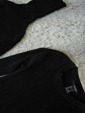 Bundle Of 2 Black Ribbed Long Sleeve Knit Dresses - MEDIUM
